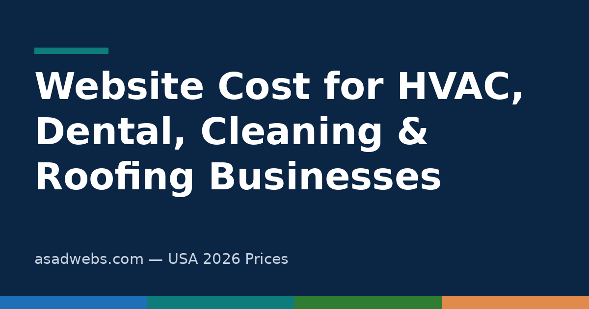 Website cost in the USA for HVAC, dental, cleaning and roofing businesses, with 2026 price ranges per trade